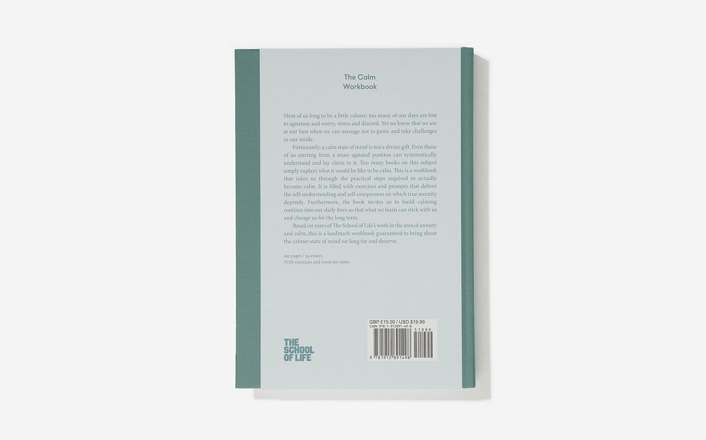 The Calm Workbook by The School Of Life - the back of the book with a text explaining the workbook